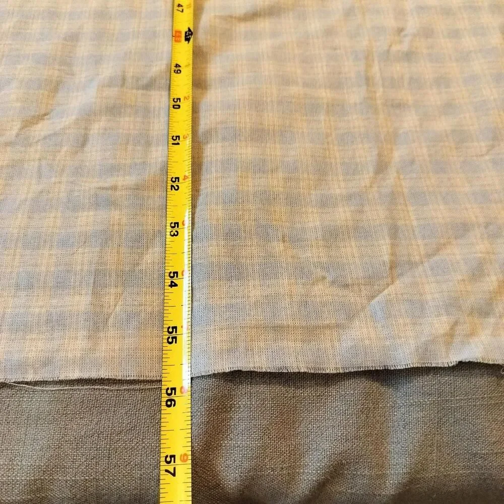 Vintage Cream and light grey-blue plaid loose weave cotton fabric